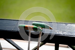 Polo mallets in the polo field