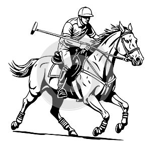 Polo player on horse hand drawn sketch Vector illustration