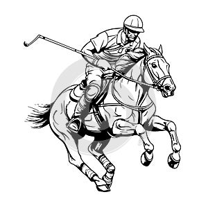 Polo player riding the horse hand drawn sketch Vector illustration