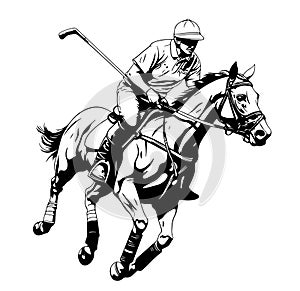 Polo player riding the horse hand drawn sketch Vector illustration