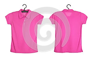 Polo shirt template on hange isolated on white background photo