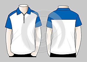 Polo Shirt White-Blue Design With Zip-Placket Vector