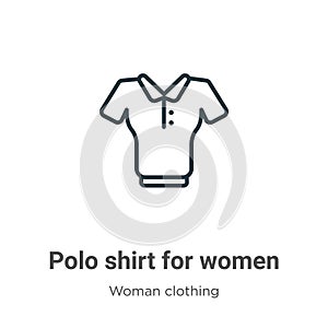 Polo shirt for women outline vector icon. Thin line black polo shirt for women icon, flat vector simple element illustration from photo