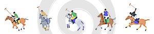 Polo sport action vector illustration set