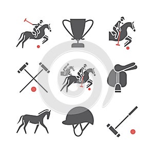 Polo sport icons. Horseback. Vector signs for web graphics.