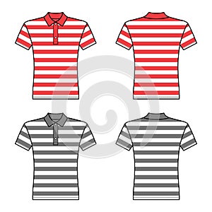 Polo striped t shirt man template front, back views