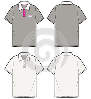 Polo T-shirt technical sketch drawing. Polo T-shirt technical sewing pattern and Polo Tshirt template for textile or garments.