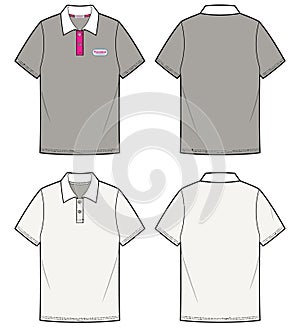 Polo T-shirt technical sketch drawing. Polo T-shirt technical sewing pattern and Polo Tshirt template for textile or garments. photo