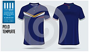Polo t-shirt template design for soccer jersey, football kit or sportswear. Sport uniform in front view and back view.