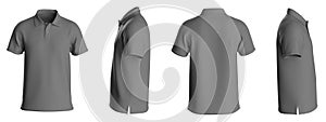 Polo T-shirt template, from four sides, isolated on white background. Grey Color