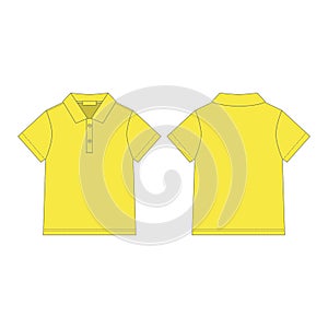 Polo t-shirt in yellow color isolated on white background. Uniform clothes. Front and back technical sketch