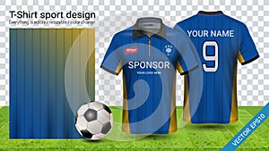 Polo t-shirt with zipper, Soccer jersey sport mockup template for football kit or activewear uniform