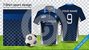 Polo t-shirt with zipper, Soccer jersey sport mockup template for football kit or activewear uniform