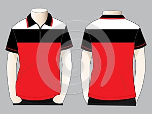 Men's White-Black-Red Short Sleeves Polo Shirt Design Whith Zip-Placket Design