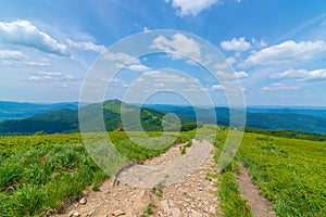 Polonina Wetlinska mountain trail in Polish Bieszczady