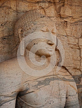 Polonnaruwa, Sri Lanka. Close-up shot Gal Vihara Buddhist statue