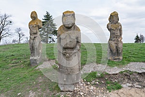 Polovtsian women - gravestone statues of the IX-XIII centuries. Pagan culture. Sculptures from Kremyanets mountain, near the city
