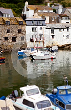 Polperro harbor boats village