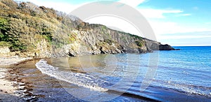 Polridmouth Beach is set in an attractive, sheltered cove to the east of Gribbin Head , Cornwall