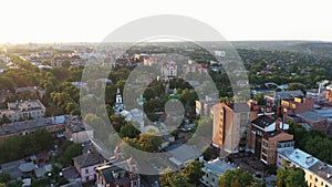 Poltava city landscape aerial view on the sunset.