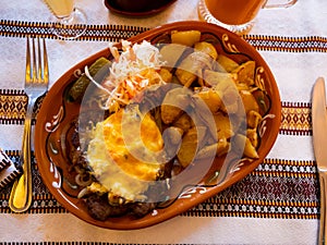 Poltava-style meat with boiled potatoes