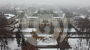 POLTAVA, UKRAINE - Poltava Regional Museum historic building winter aerial view