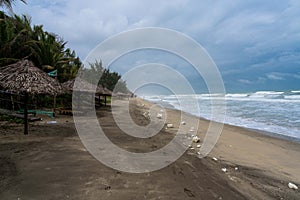 Polution at the famous angbang beach in Hue, Vietnam. Off season in winter.