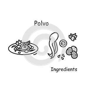 Polvo icon. Portuguese cuisine recipe squid and vegetables dish serving simple vector illustration photo