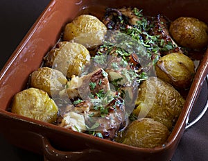 The `Polvo a Lagareiro` a famous and very popular Portuguese dish. photo