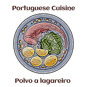 Polvo a lagareiro. Traditional portuguese dish ogrilled octopus with potatoes photo