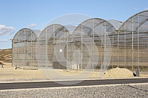 Poly-carbonate multi tunnel type greenhouses in Spain