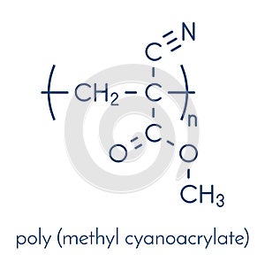 Polymethyl cyanoacrylate polymer, chemical structure. Polymerized set form of methyl cyanoacrylate instant glue. Skeletal. photo