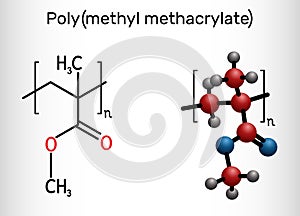 Polymethyl methacrylate, acrylic glass, plexiglass, PMMA molecule. It is synthetic polymer of methyl methacrylate, is used for photo