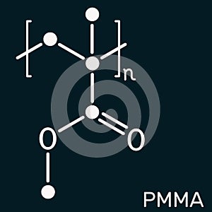 Polymethyl methacrylate, acrylic glass, plexiglass, PMMA molecule. It is synthetic polymer of methyl methacrylate, is used for photo