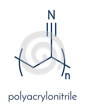 Polyacrylonitrile PAN polymer, chemical structure. Also used in production of carbon fiber. Skeletal formula.