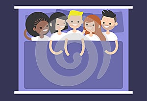 Polyamory conceptual illustration. A group of young people lying photo