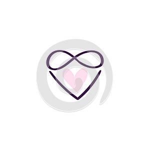 Polyamory, hand drawn logo. Ethical non monogamy concept. Notions of polygamy and open relations. Heart shape logo and