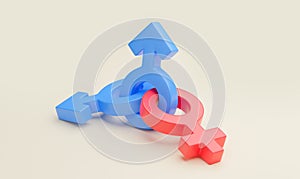 Polyamory. Lots of sexual partners. Gender symbol of a woman and two gay men. 3d render photo