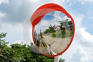 Polycarbonate traffic mirror curved glass. Convex mirror. photo