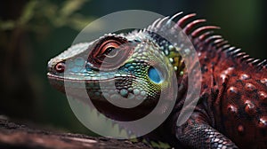 Polychromatic reptile in macro