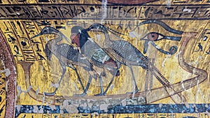 Polychrome decoration on the ceiling of the 1st chamber of TT218, the Tomb of Amennakht in Deir el-Medina, Egypt.