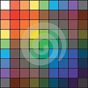 Polychrome Multicolor Spectral Rainbow Grid of 9x9 segments. The spectral harmonic colorful palette of the painter.