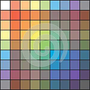 Polychrome Multicolor Spectral Versicolor Rainbow Grid of 9x9 segments. The spectral harmonic colorful palette of the painter.