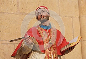 Polychrome Statue of a Theologian in Burgos Cathedral photo