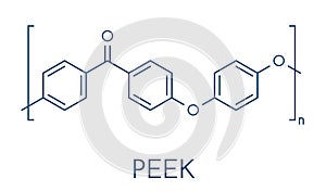 Polyether ether ketone PEEK polymer, chemical structure. Skeletal formula. photo