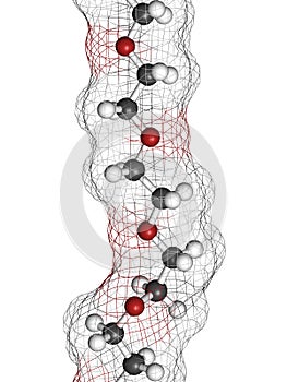 Polyethylene glycol 10.000 (PEG 10.000) molecule, chemical structure - linear fragment (detail). Forms of PEG are used as photo