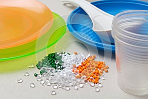 Polyethylene granules and disposable tableware made of polyethylene, polypropylene. BPA FREE concept