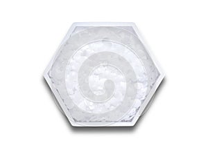 Polyethylene in hexagonal molecular shaped container on white background