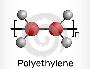 Polyethylene, polythene, PE, polyethene, poly(methylene) molecule. It is polymer of ethylene. Molecule model.