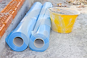 Polyethylene protection vapour barrier to restrict the passage of vapour from the hot part of the structure to the cold part of photo